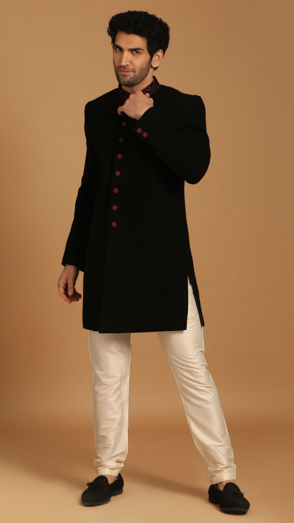Manyavar Men Black Indo Western With Dupatta
