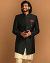 Manyavar Men Achkan Style Green Indo Western