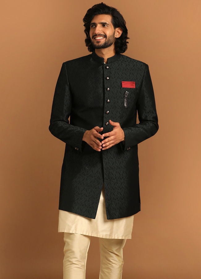 Manyavar Men Achkan Style Green Indo Western