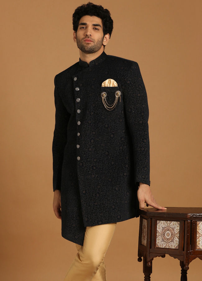 Blue Indo-western Set with Italian Fabric & Mala Style Embroidery