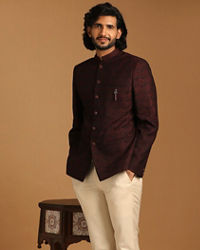 Manyavar Men Attractive Maroon Indo Western