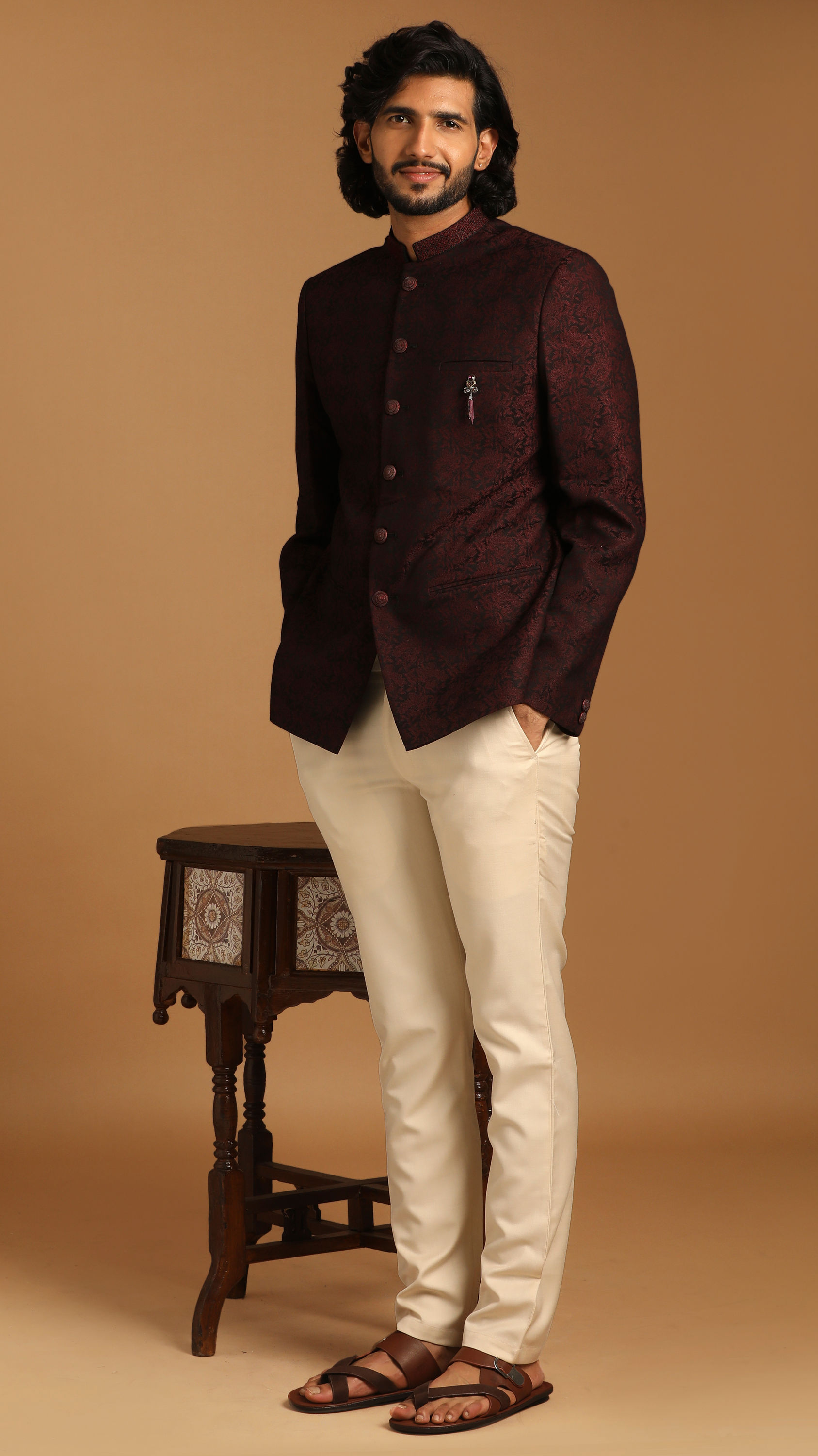 Manyavar Men Attractive Maroon Indo Western