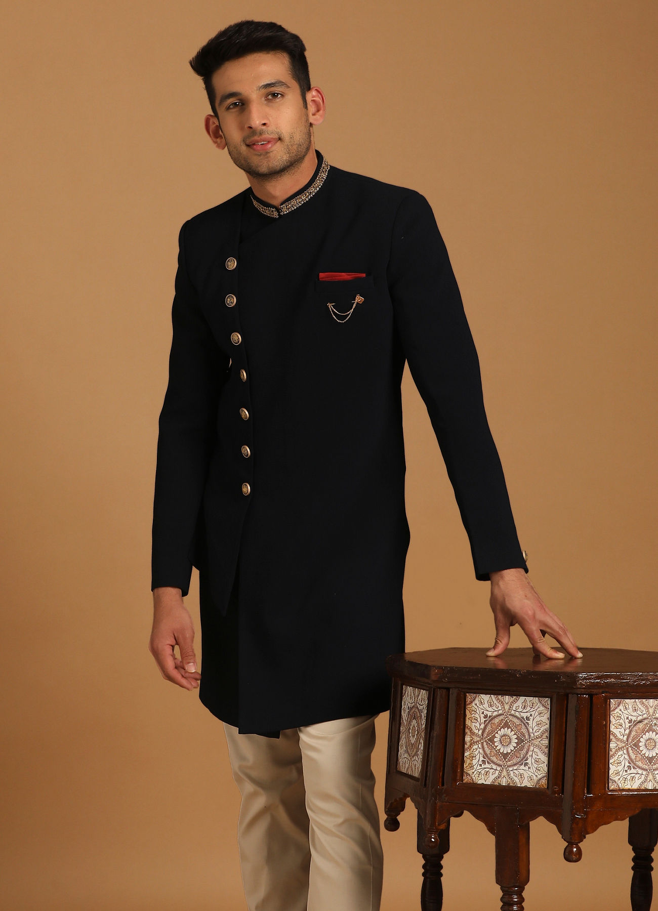 Manyavar Men Vibrant Blue Indo Western