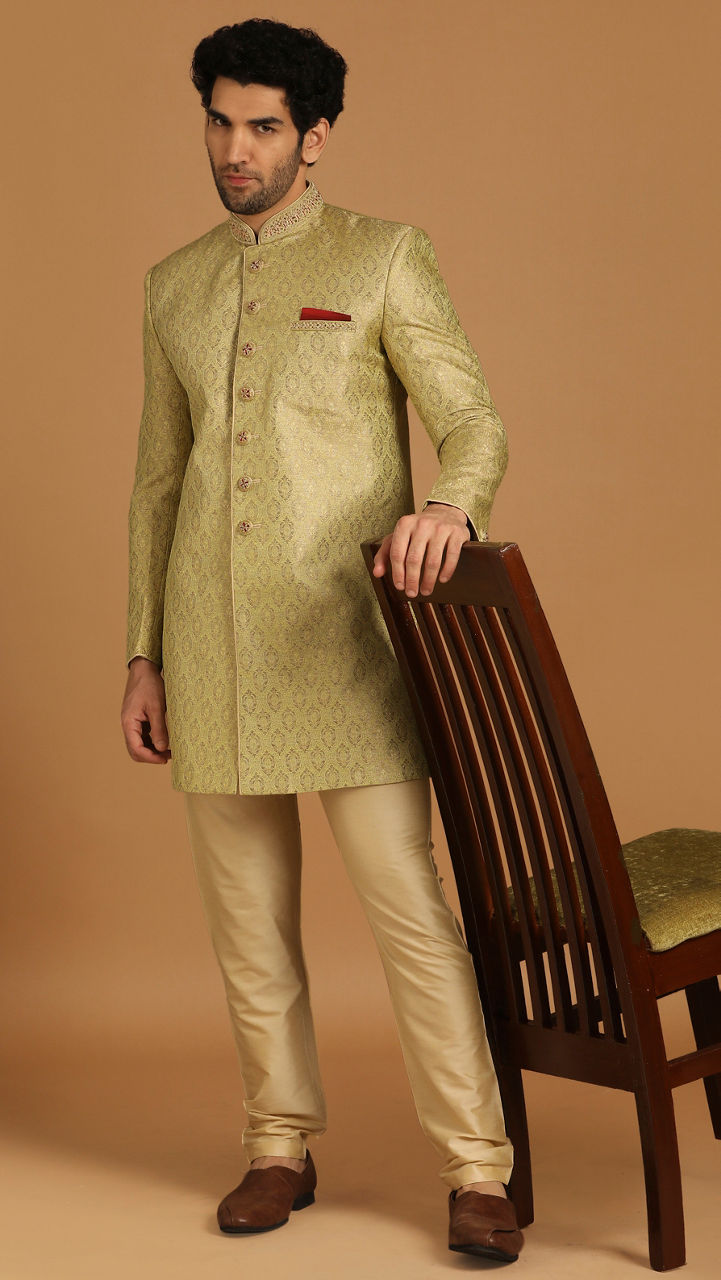 Manyavar Men Charismatic Green Indo Western