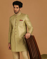 Manyavar Men Charismatic Green Indo Western