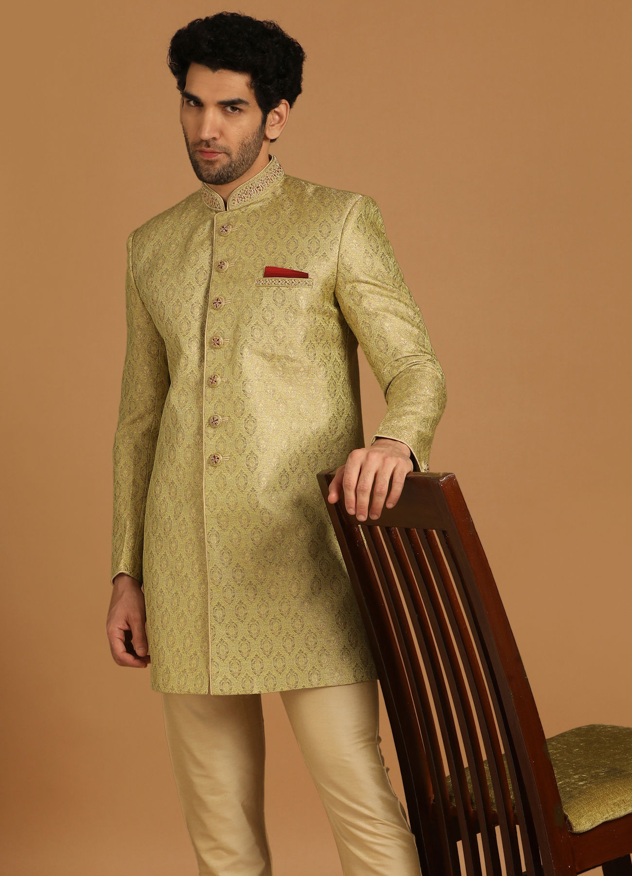 Manyavar Men Charismatic Green Indo Western