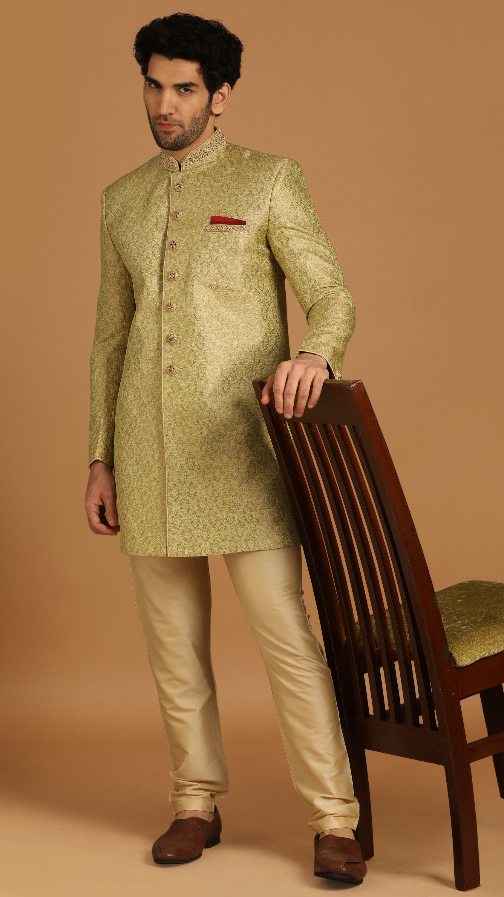 Manyavar Men Charismatic Green Indo Western