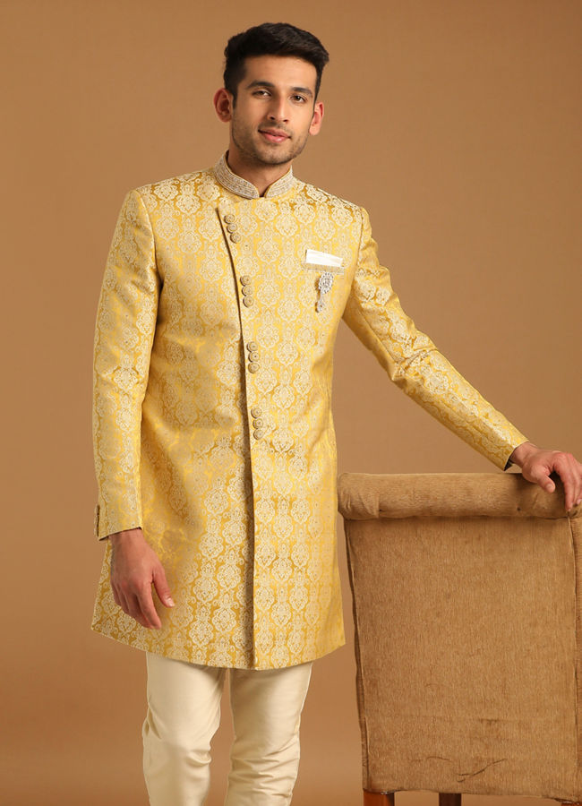 alt message - Manyavar Men Bright Yellow Indo Western image number 0