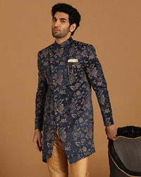 Manyavar Men Elegant Dark Blue Indo Western