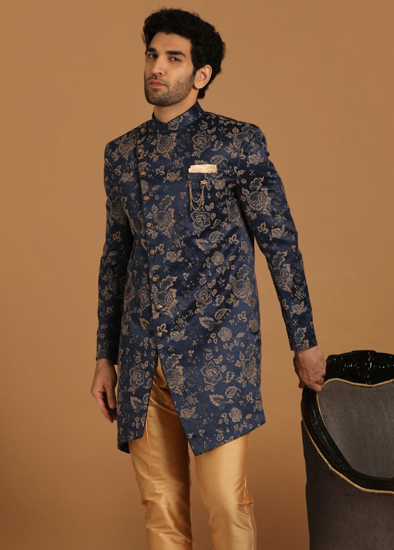 Manyavar Men Elegant Dark Blue Indo Western