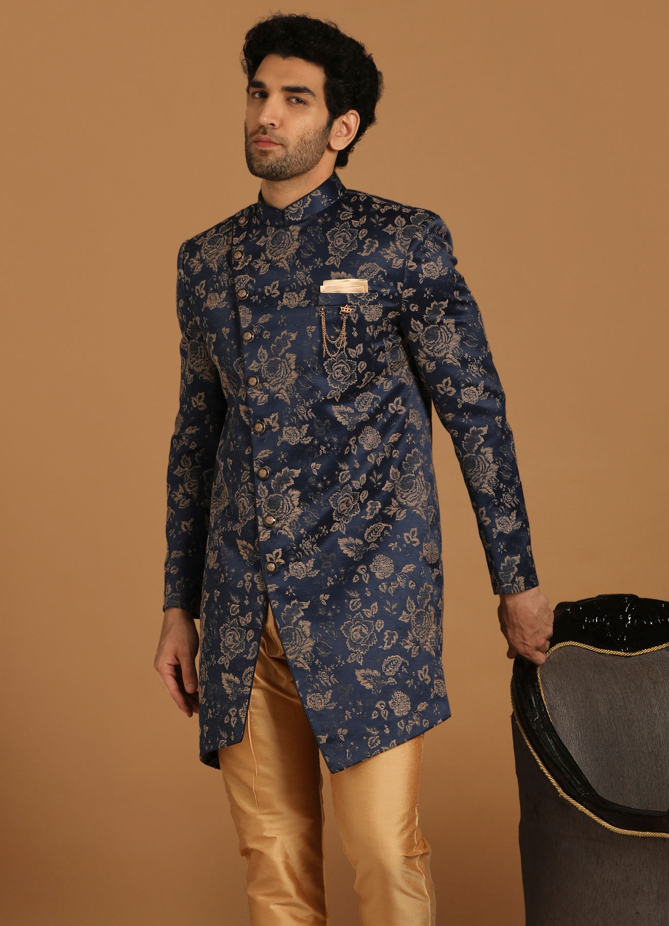 Manyavar Men Elegant Dark Blue Indo Western