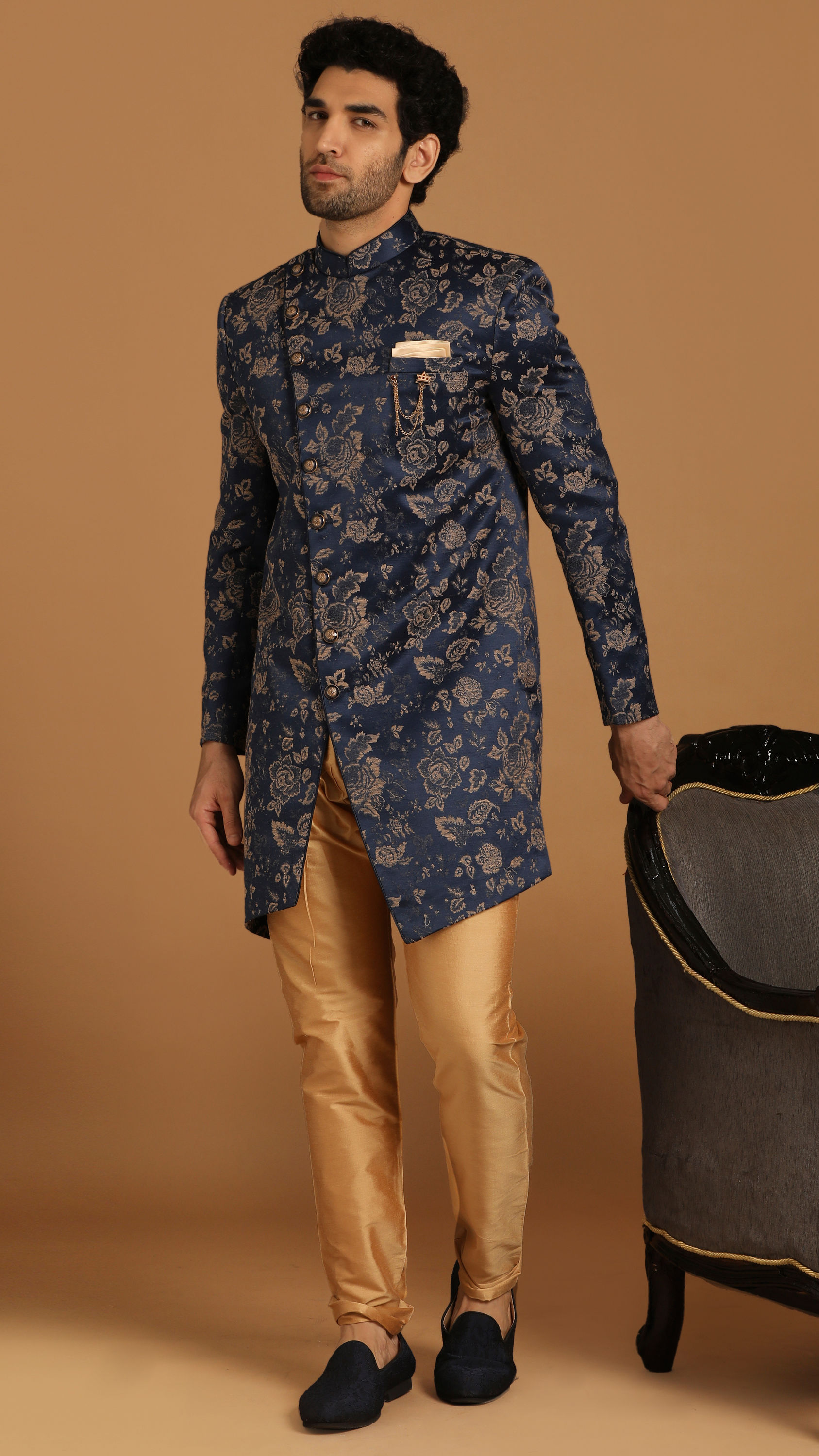 Manyavar Men Elegant Dark Blue Indo Western