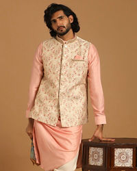 Manyavar Men Cream And Gajaree Kurta Jacket Set