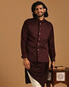 Manyavar Men Wine Self Design Kurta Jacket Set