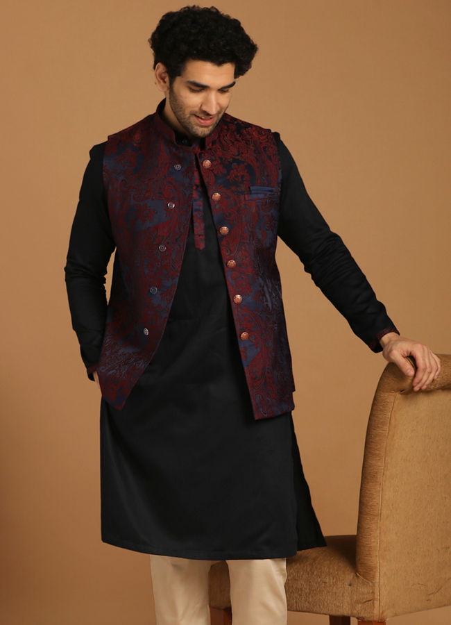 Paisley Blue Kurta Jacket Set image number 1