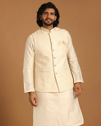 Manyavar Men Marvellous Cream Kurta Jacket Set