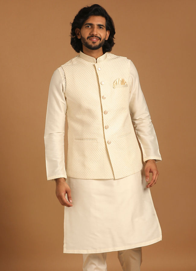 Marvellous Cream Kurta Jacket Set image number 1