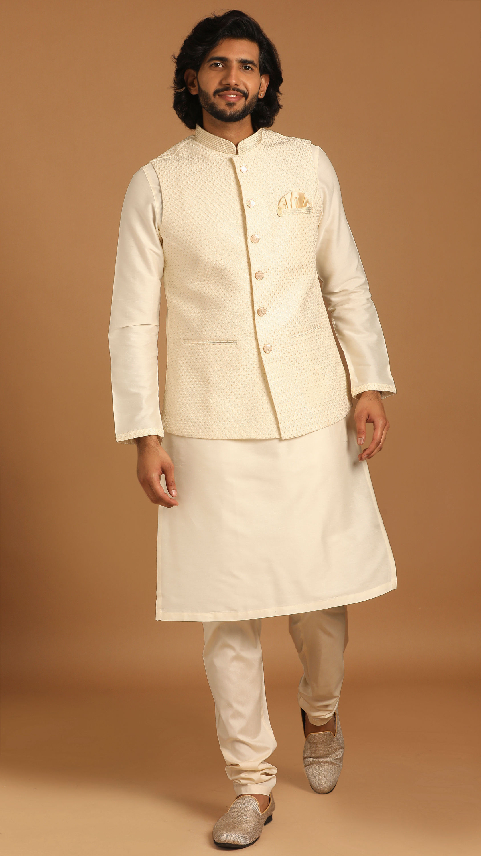 Manyavar Men Marvellous Cream Kurta Jacket Set