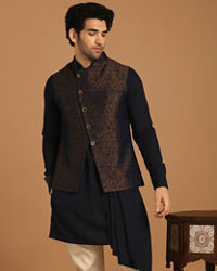 Manyavar Men Blue Draped Kurta Jacket Set