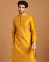 Manyavar Men Golden Yellow Thread Embroidered Kurta Set