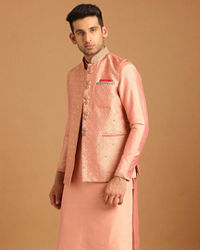 Manyavar Men Gajaree Pink Celebration Wear Kurta Jacket Set