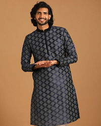 Manyavar Men Royal Blue Self Design Kurta Pajama