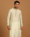 Manyavar Men Faded Green Printed Kurta Set