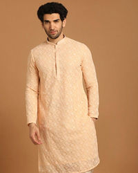 alt message - Manyavar Men Georgette Light Pink Kurta Set image number 1