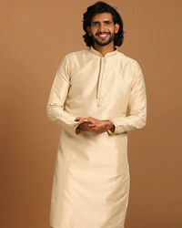 Manyavar Men Sand Kurta Set With Dot Motifs