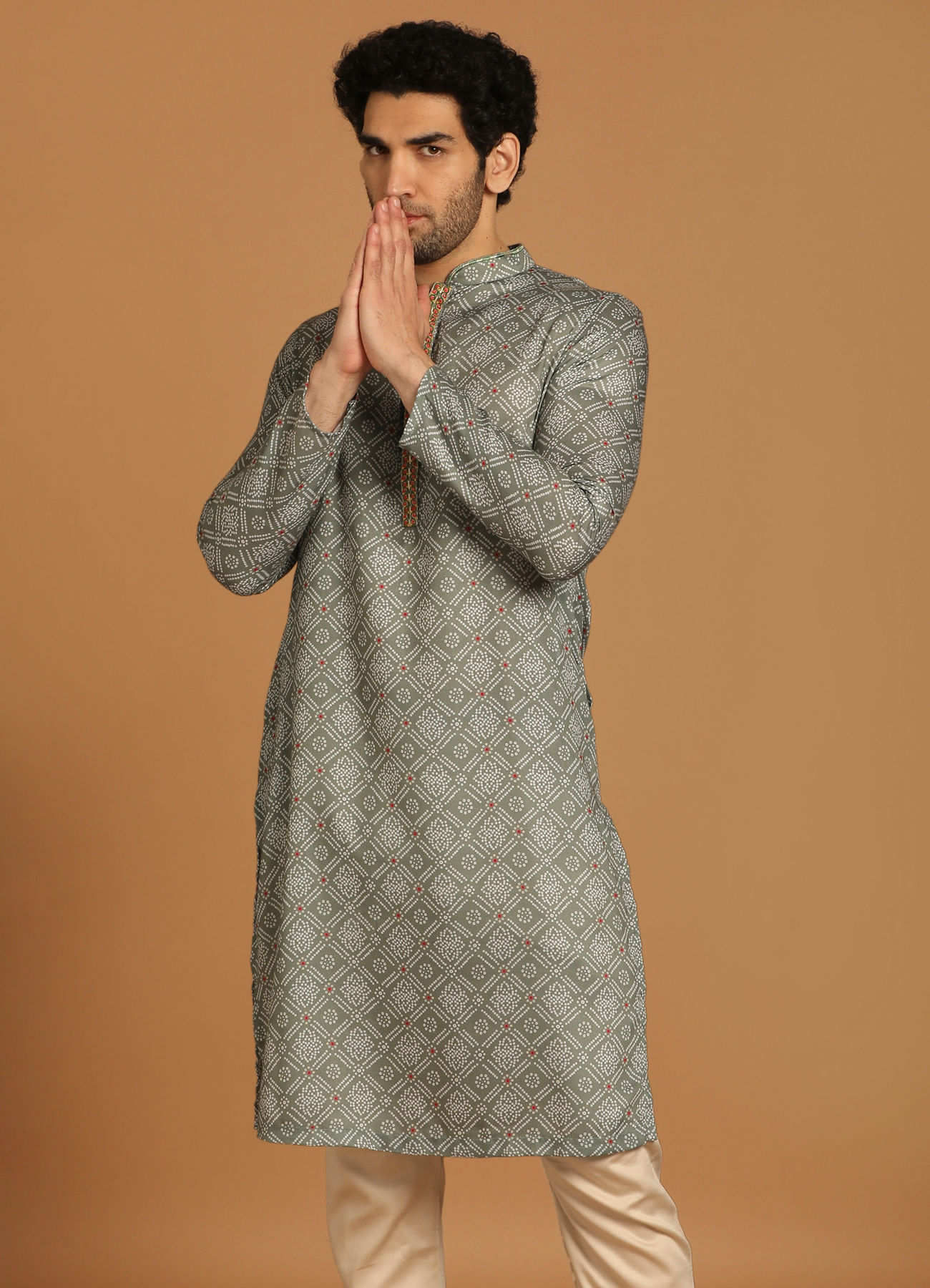 Manyavar Men Olive Green Kurta Pajama Set