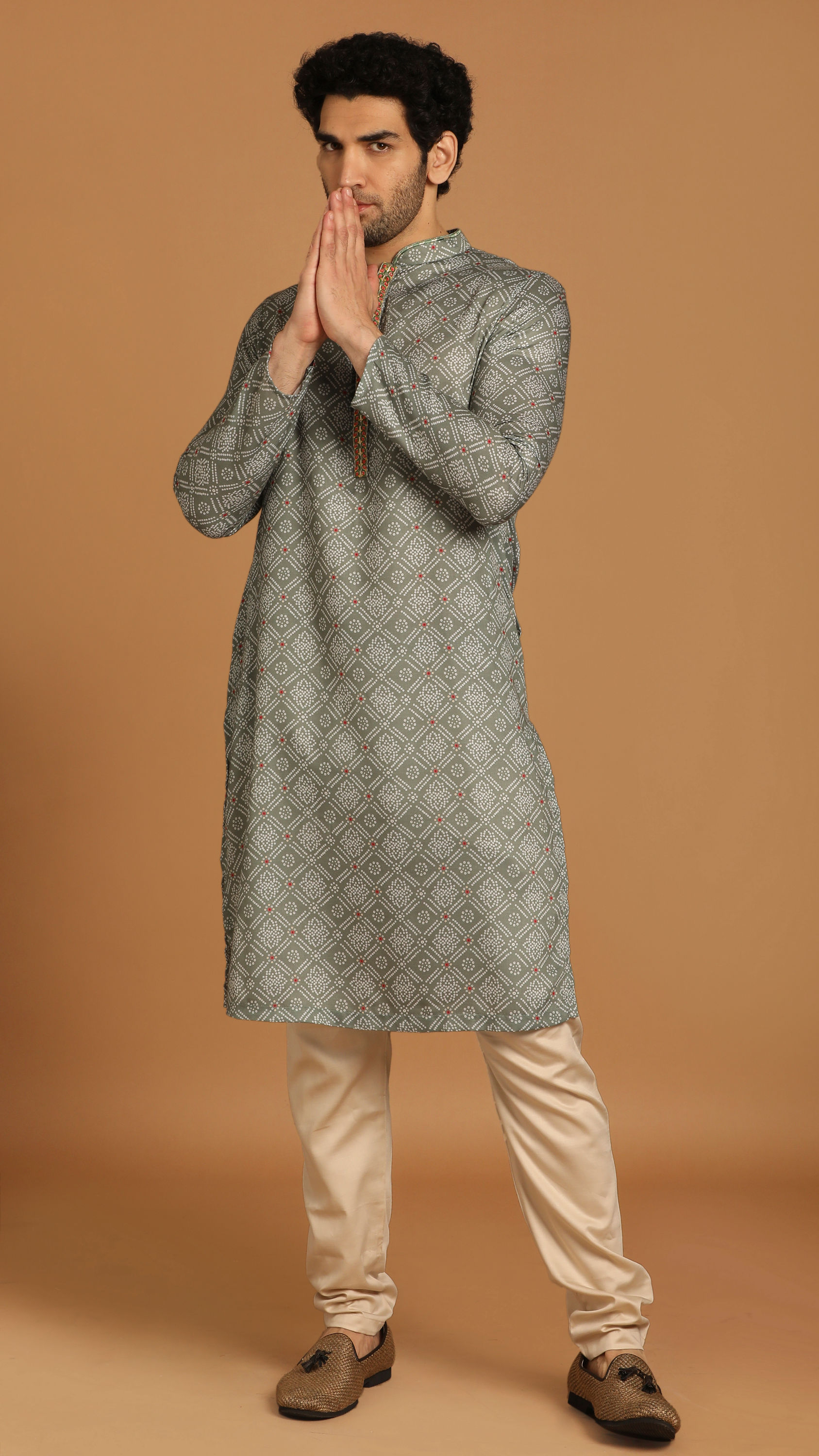 Manyavar Men Olive Green Kurta Pajama Set