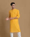 Manyavar Men Canary Yellow Self Striped Kurta image number 1