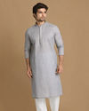 alt message - Manyavar Men Shale Grey Solid Kurta Set image number 1