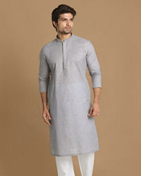 Manyavar Men Shale Grey Solid Kurta Set