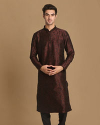 Manyavar Men Wine Self Floral Motif Kurta Set