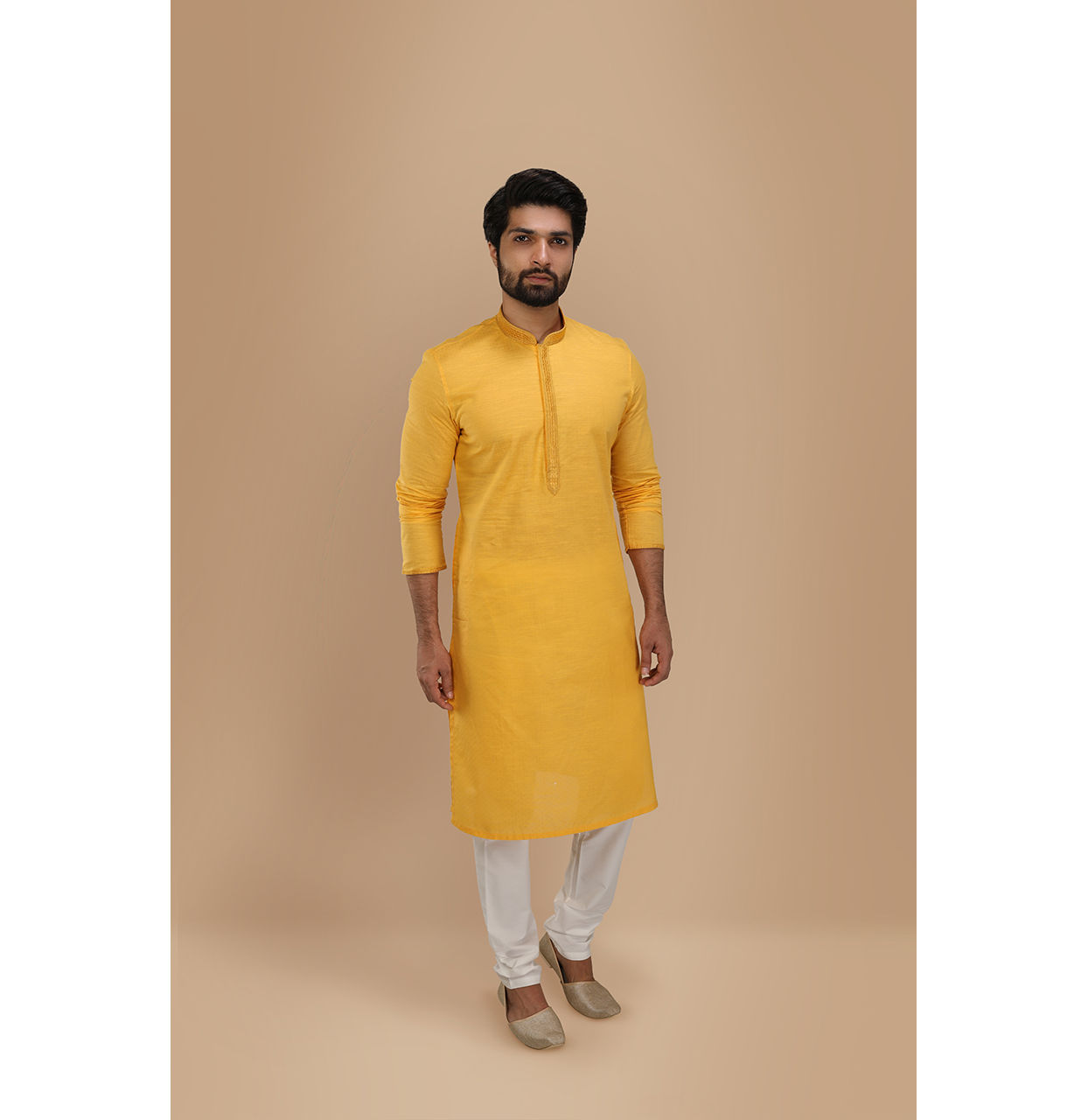 Buy Canary Yellow Solid Kurta Set Online in the USA @Manyavar - Kurta