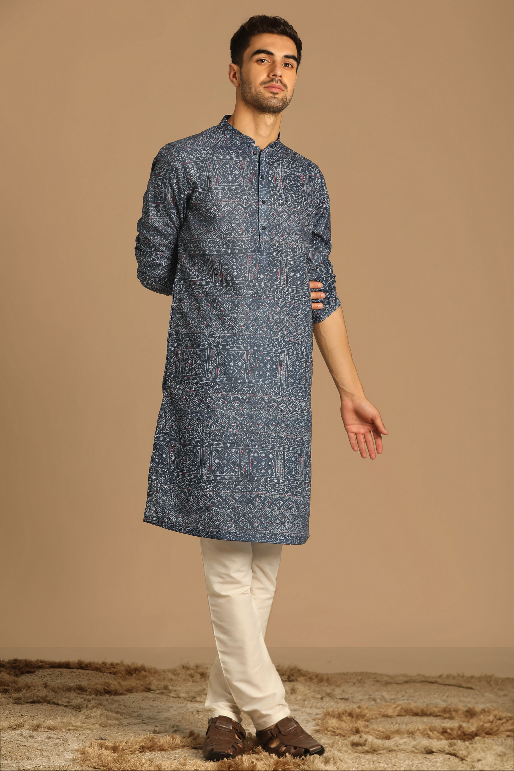 Manyavar Men Casual Blue Kurta