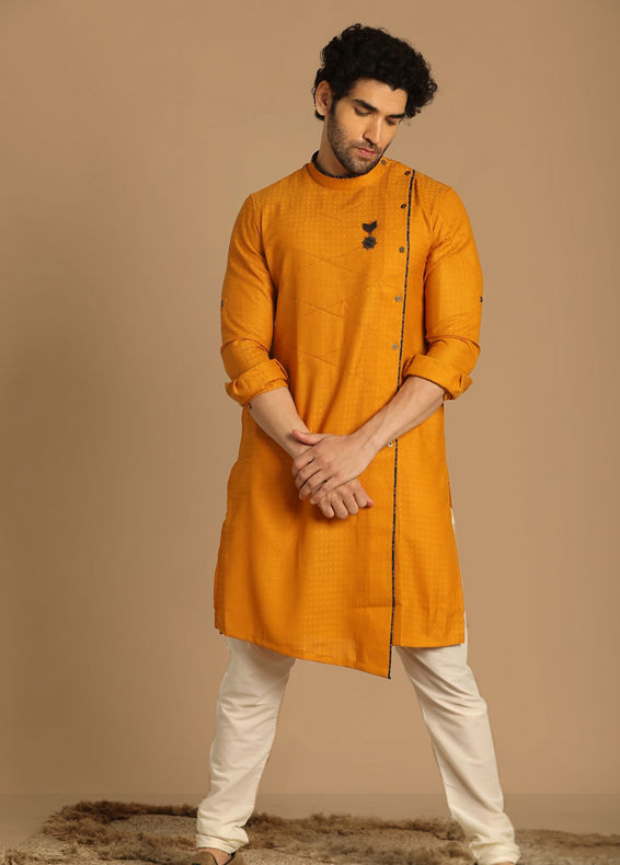 Manyavar Men Crisp Light Orange Kurta