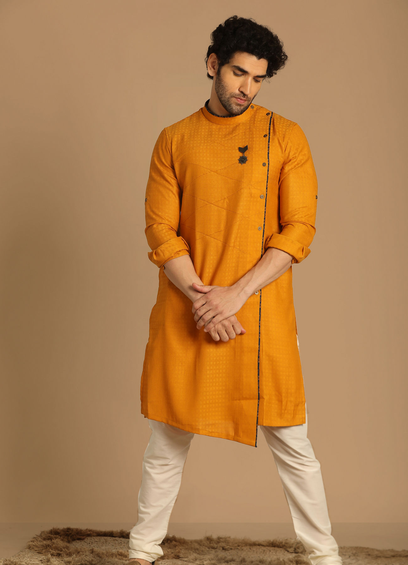 Manyavar Men Crisp Light Orange Kurta