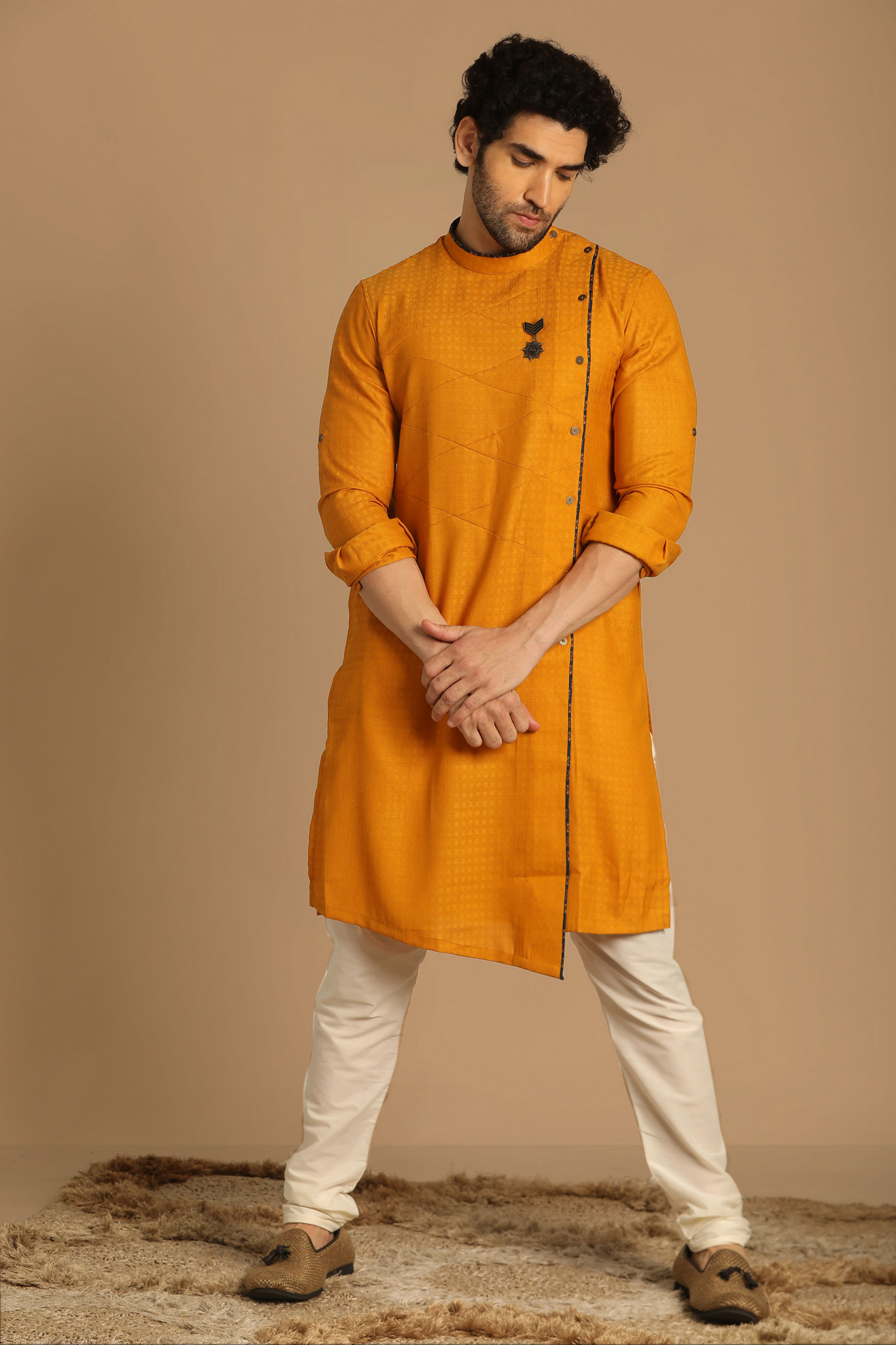 Manyavar Men Crisp Light Orange Kurta