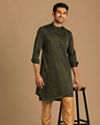 Manyavar Men Moss Green Side Open Kurta