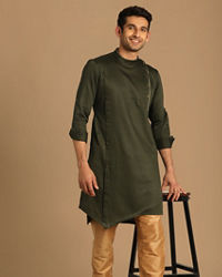 Manyavar Men Moss Green Side Open Kurta