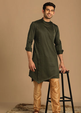 Manyavar Men Moss Green Side Open Kurta