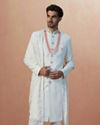 alt message - Manyavar Men Pearl White Chikankari Sherwani With Dupatta image number 1