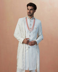 Manyavar Men Pearl White Chikankari Sherwani With Dupatta