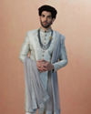 alt message - Manyavar Men Smoke Grey Self Embroidered Sherwani With Dupatta image number 1