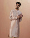 alt message - Manyavar Men Faded Pink Foil Print Kurta Pajama image number 1