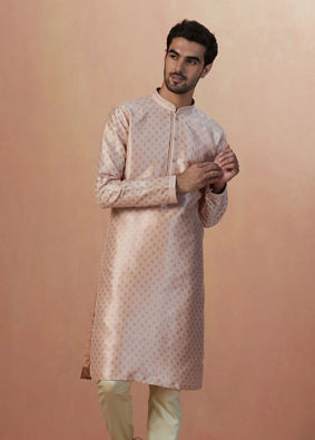 alt message - Manyavar Men Faded Pink Foil Print Kurta Pajama image number 1