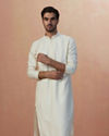 alt message - Manyavar Men Sesame White Self Embroidered Kurta Pajama image number 1