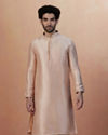 alt message - Manyavar Men Light Pink Booti Print Kurta Pajama image number 1